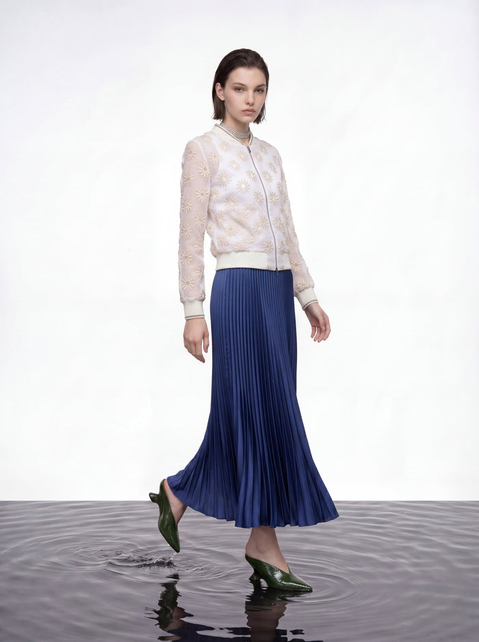 Ivory Daisy Sheer Bomber Jacket