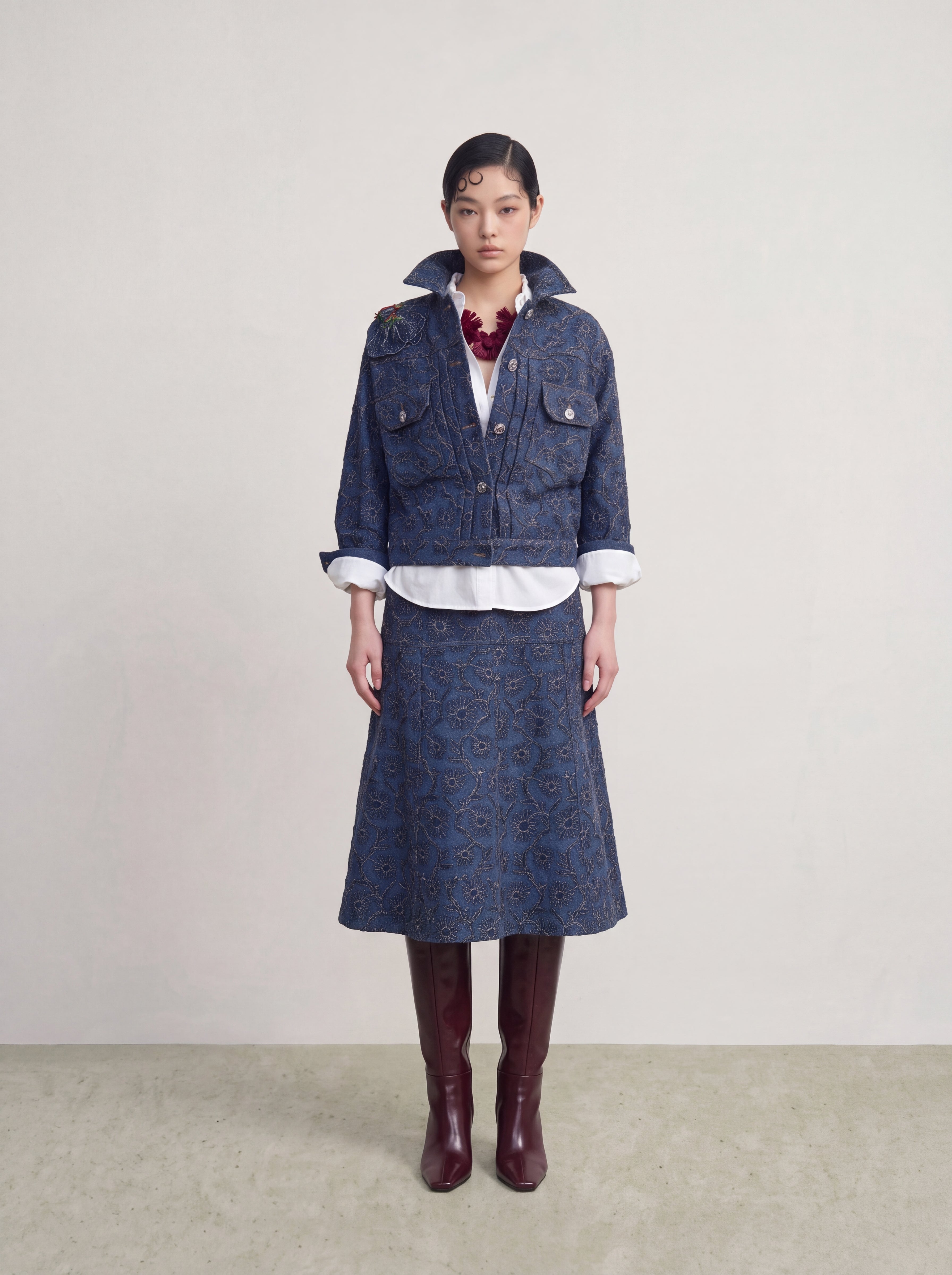 Bleu Dentelle Denim Skirt