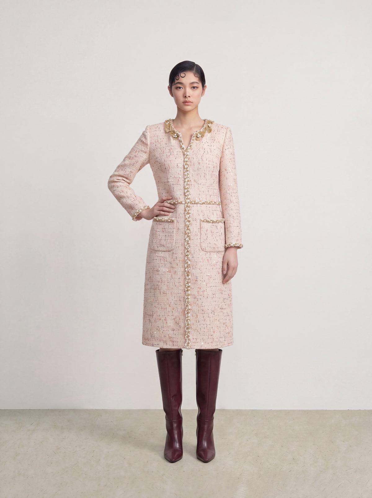 Crème Tweed Fleur Bijou Dress