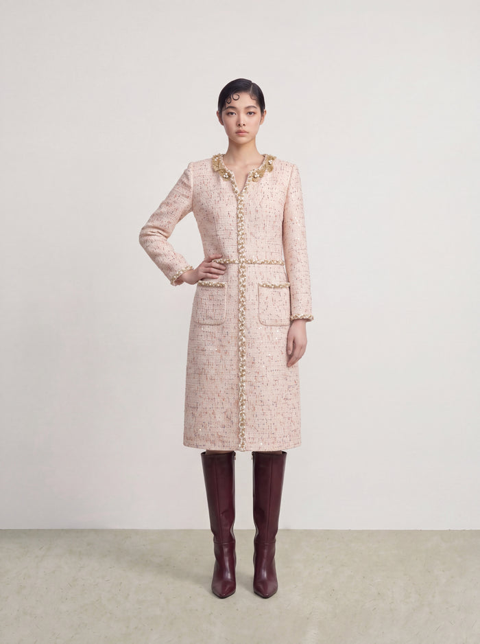 Crème Tweed Fleur Bijou Dress