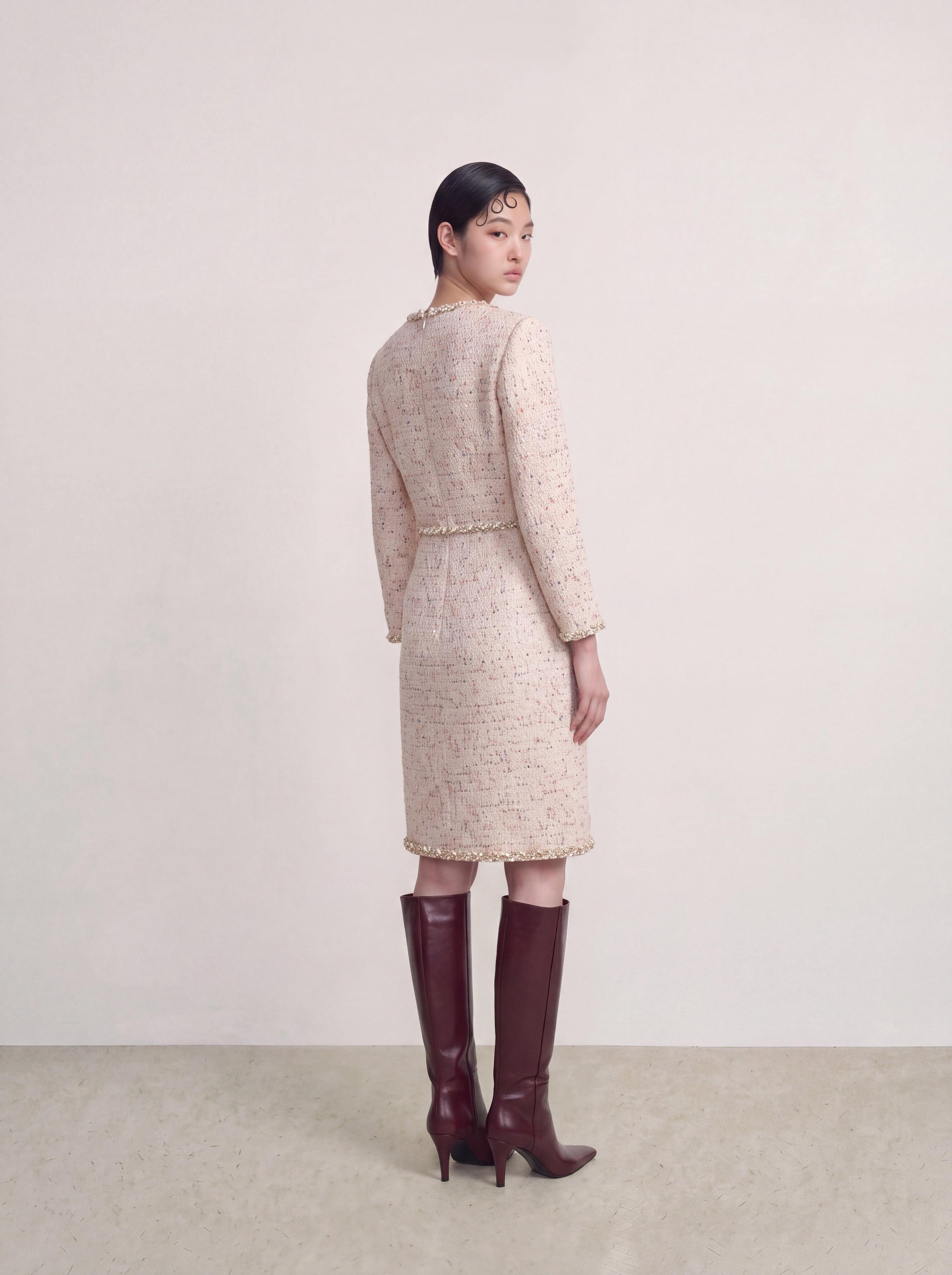 Crème Tweed Fleur Bijou Dress