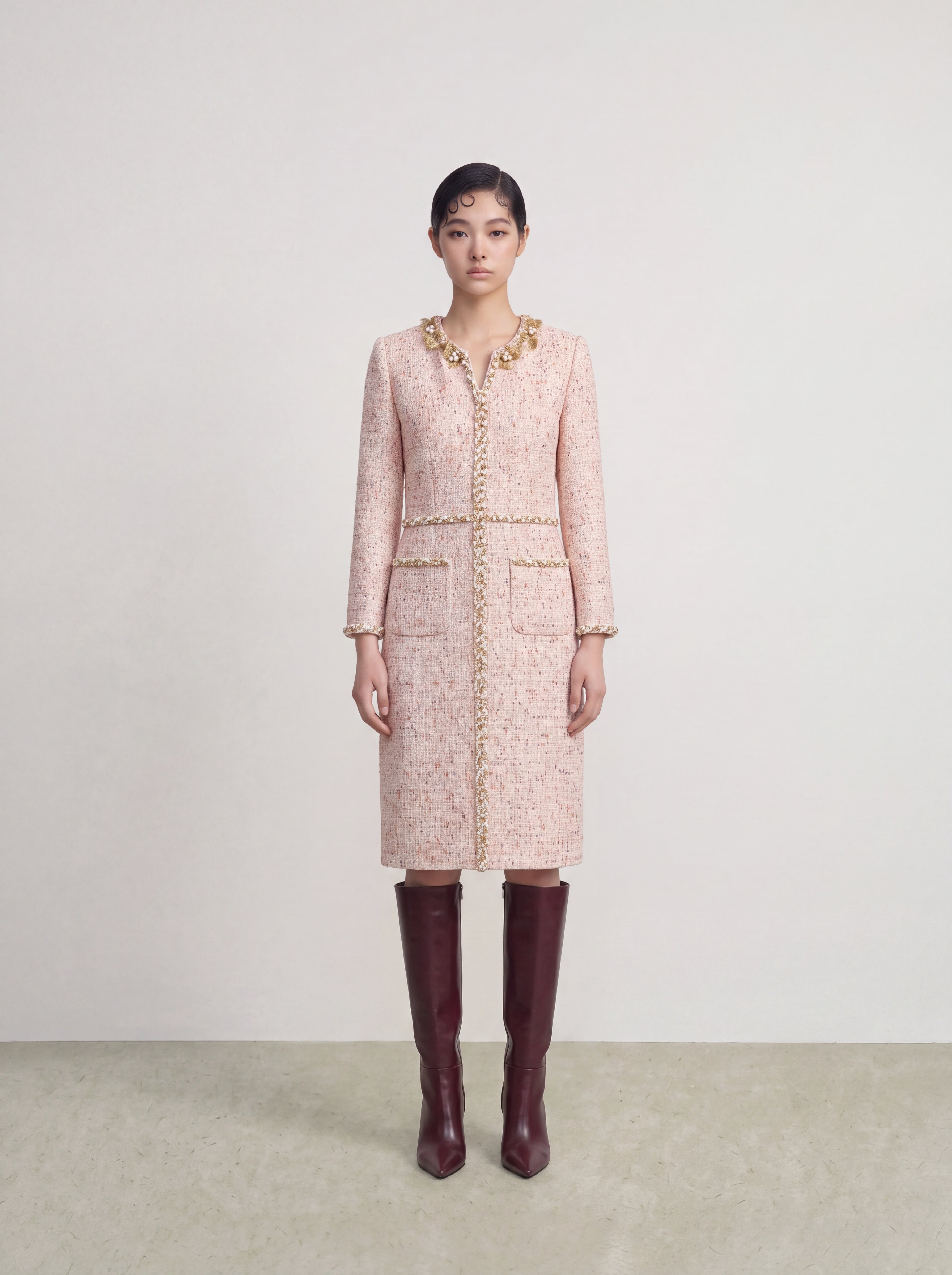 Crème Tweed Fleur Bijou Dress