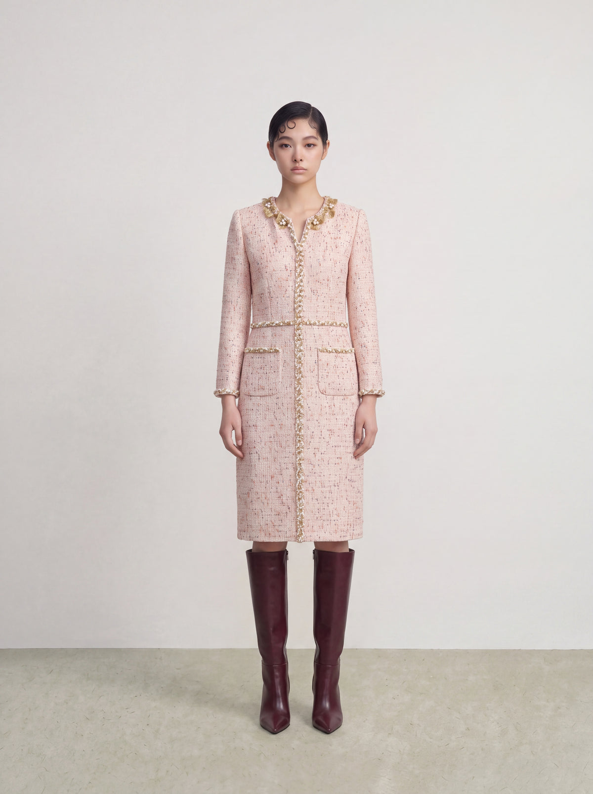 Crème Tweed Fleur Bijou Dress