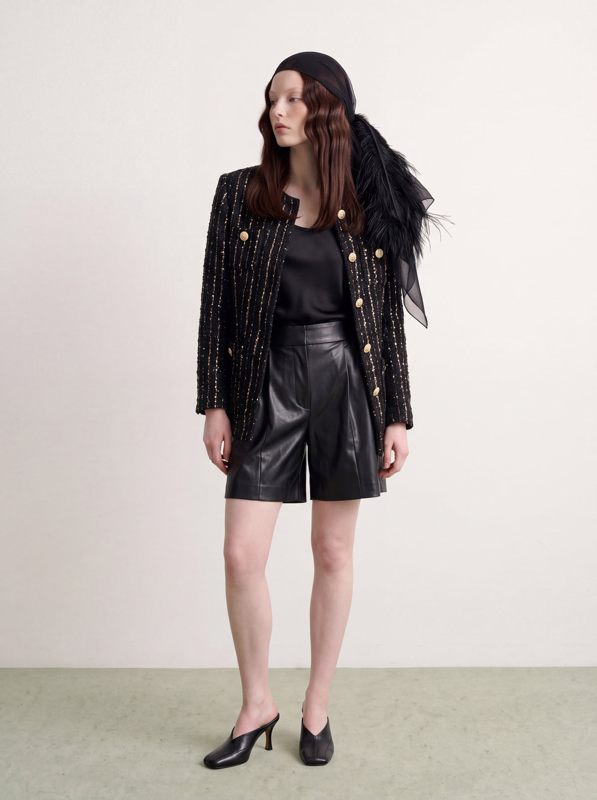 High-Waist Noir Leather Tailored Shorts