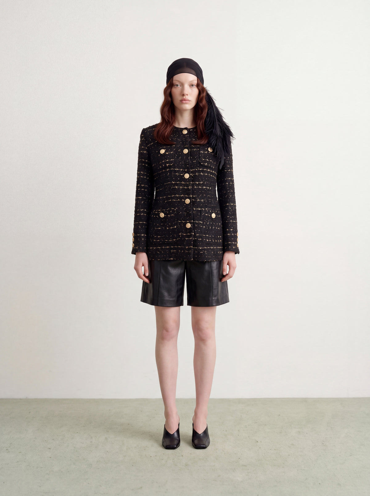 High-Waist Noir Leather Tailored Shorts