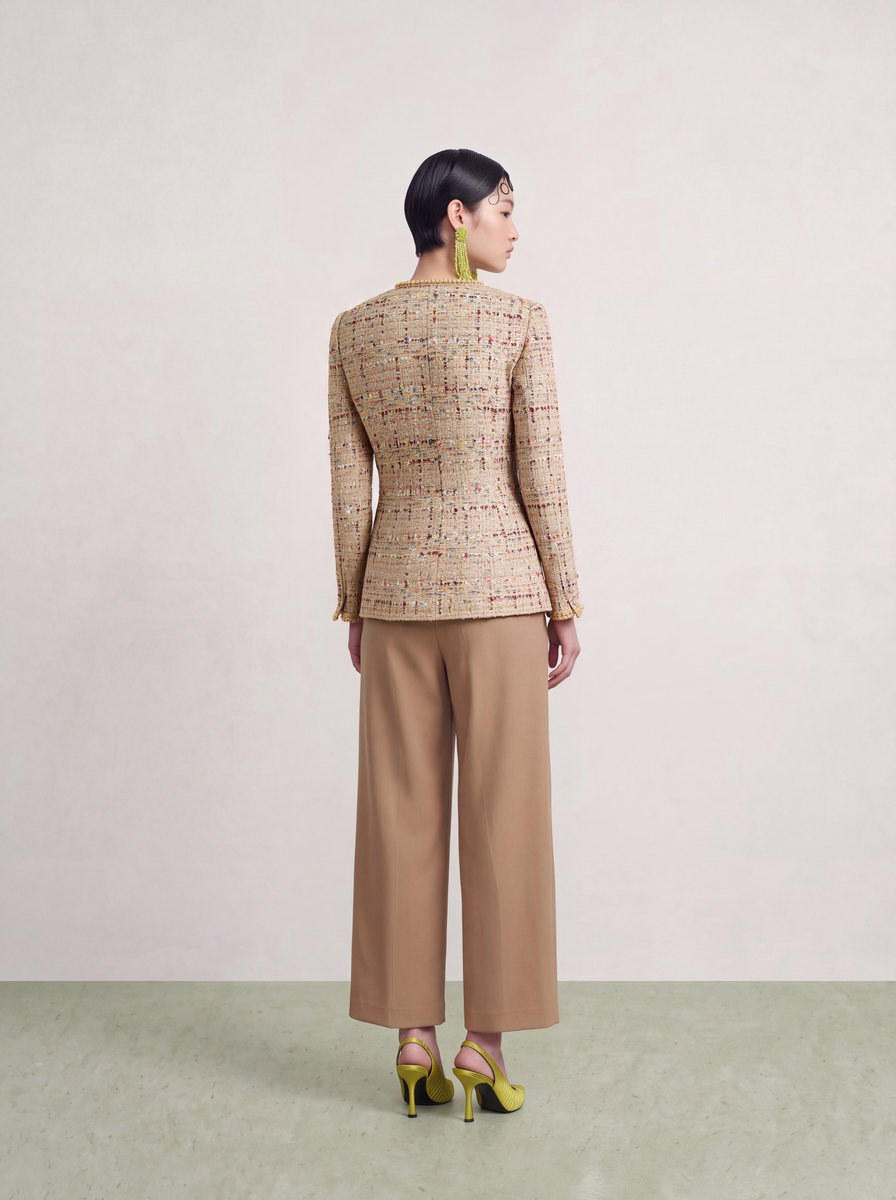 Beige Crêpe Plissé Trousers