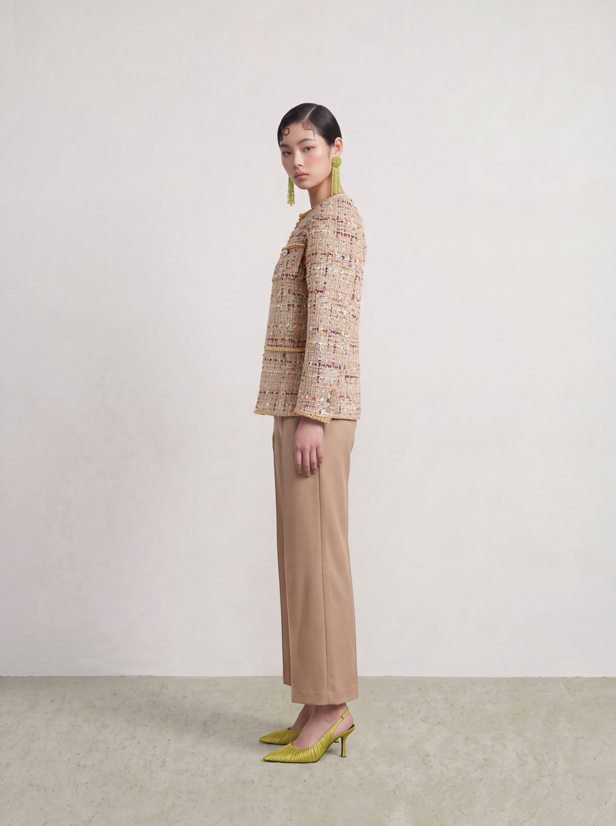 Beige Tweed Tresse Doré Jacket