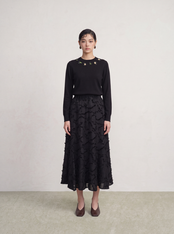 Noir Camélia Embellished Knit Sweater