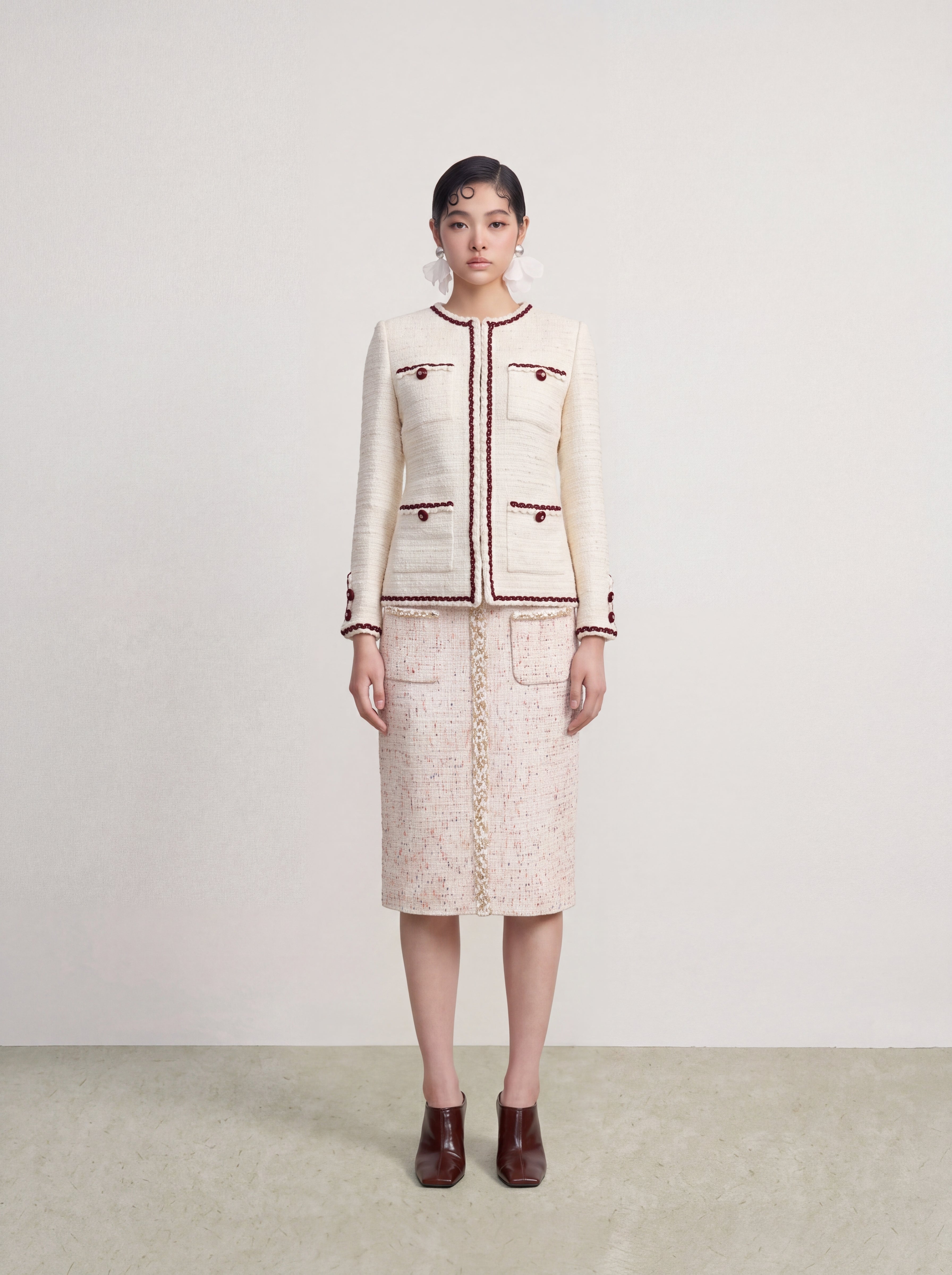 Crème Tweed Tresse Bordeaux Jacket