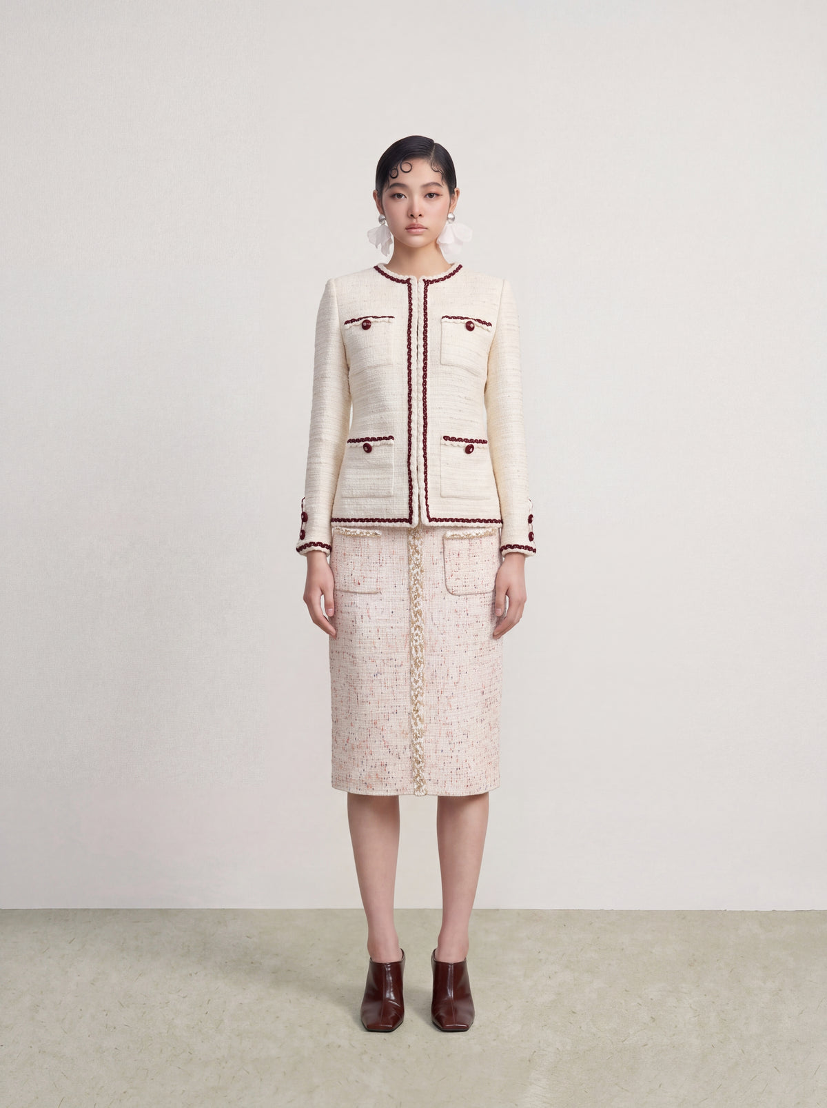 Crème Tweed Tresse Bordeaux Jacket