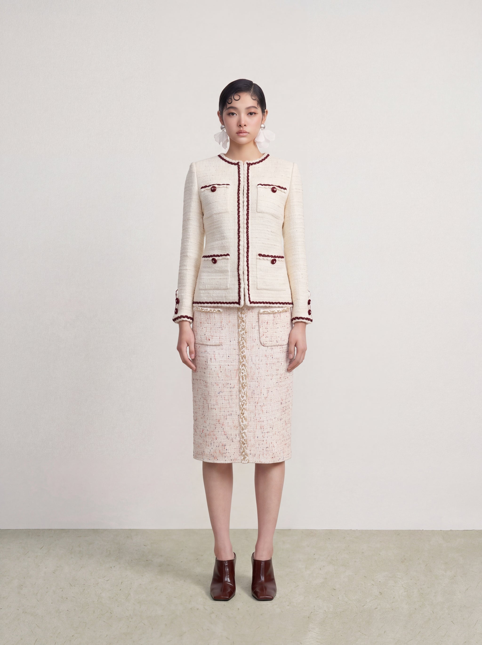 Crème Tweed Tresse Bordeaux Jacket