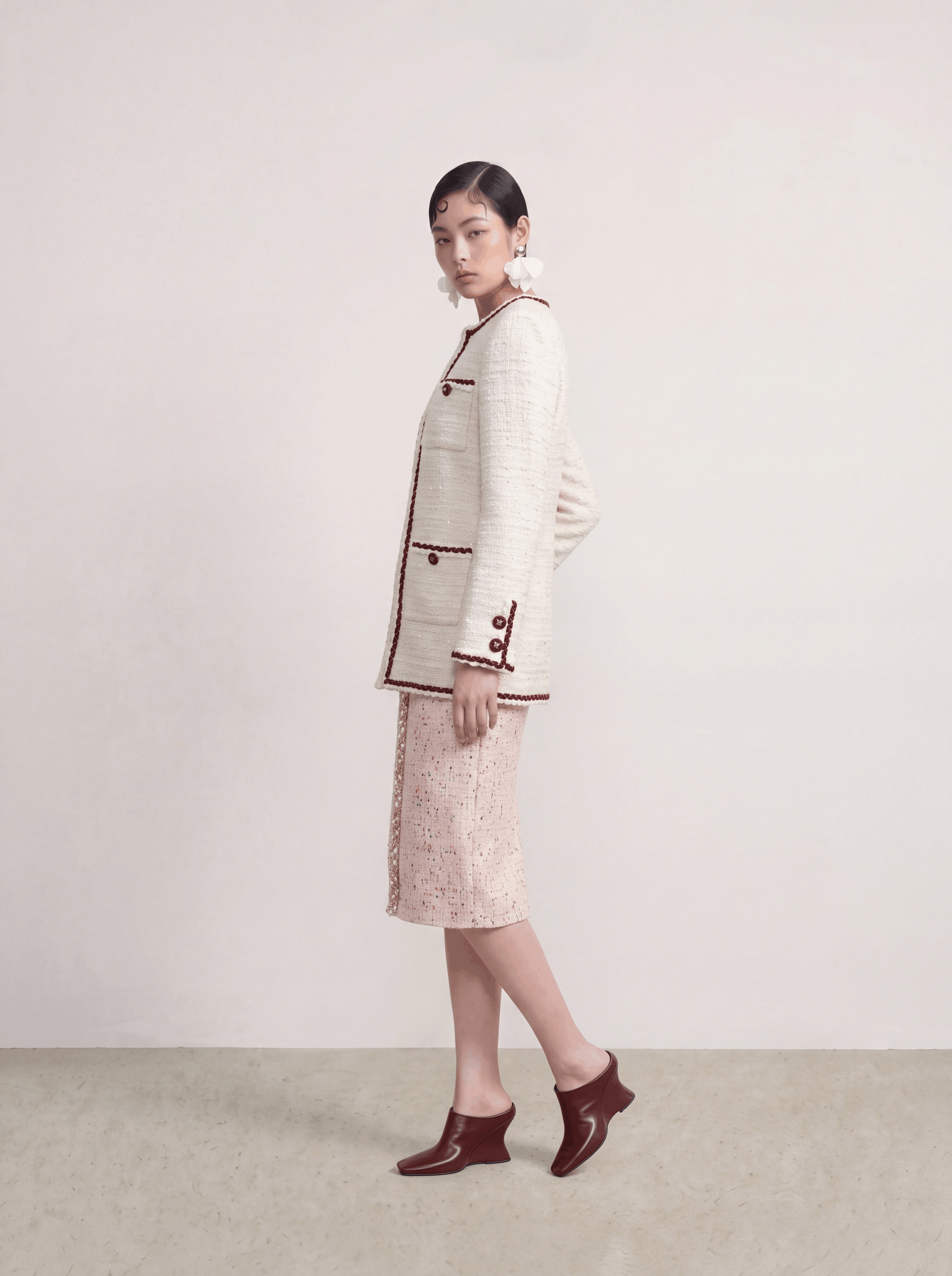 Crème Tweed Tresse Bordeaux Jacket