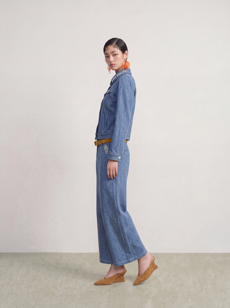 Bleu Denim Cristal Fleur Jacket