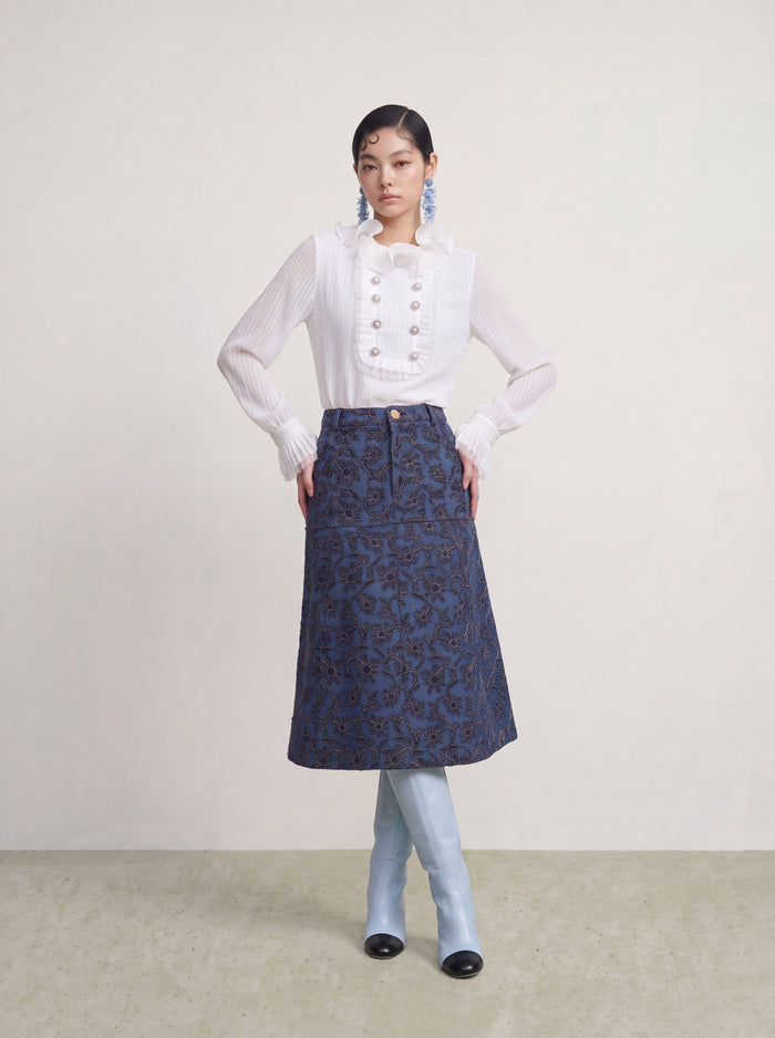 Bleu Dentelle Denim Skirt