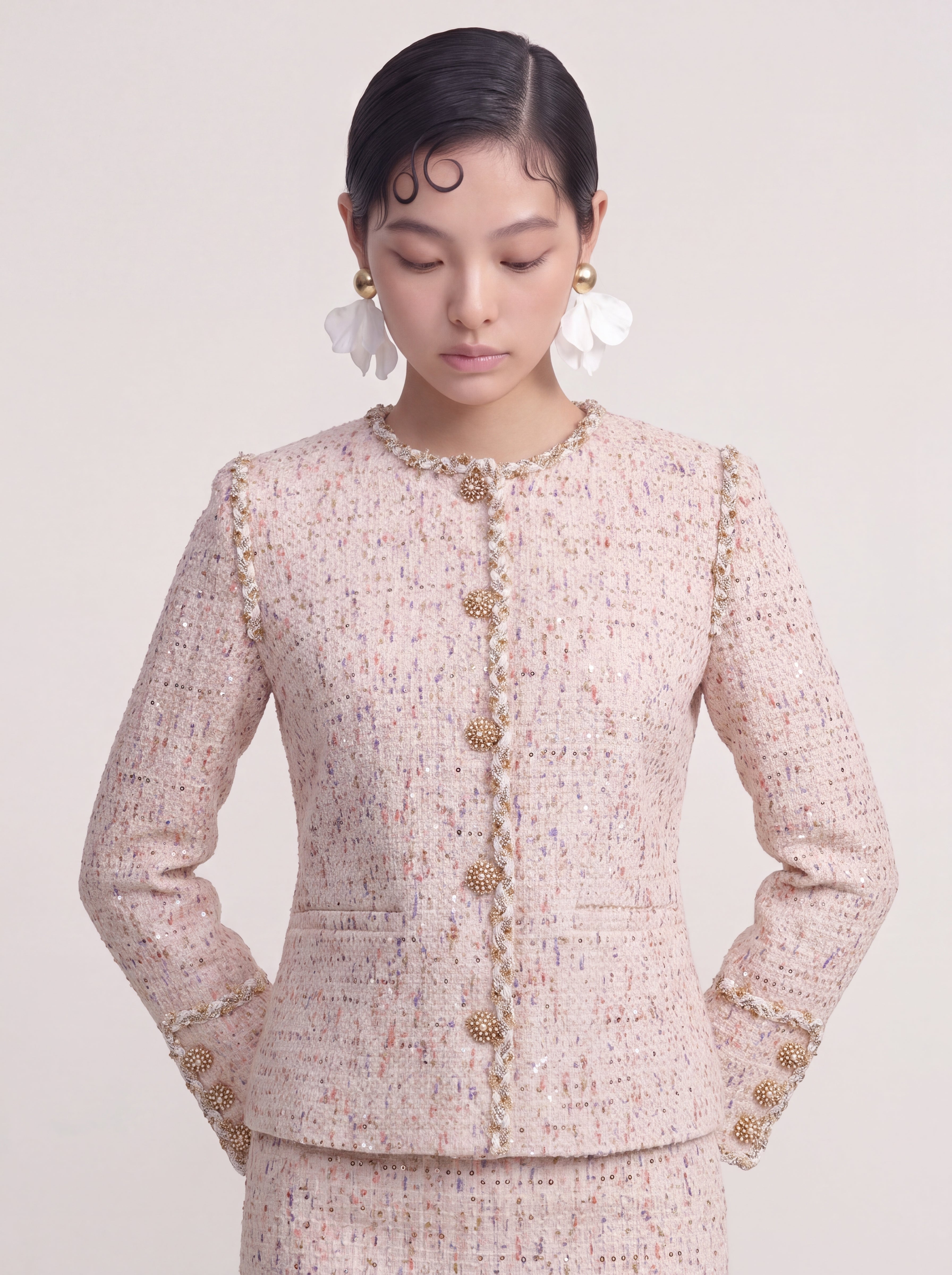 Crème Tweed Doré Tresse Jacket