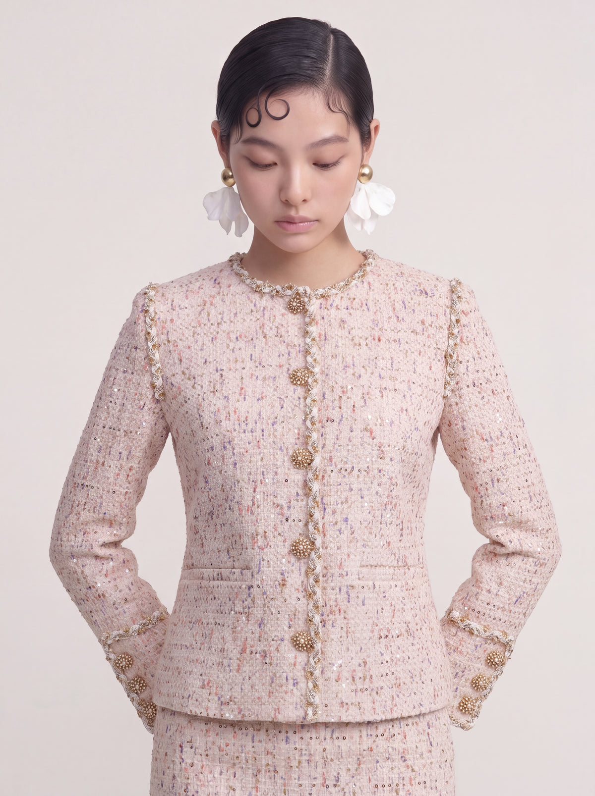Crème Tweed Doré Tresse Jacket