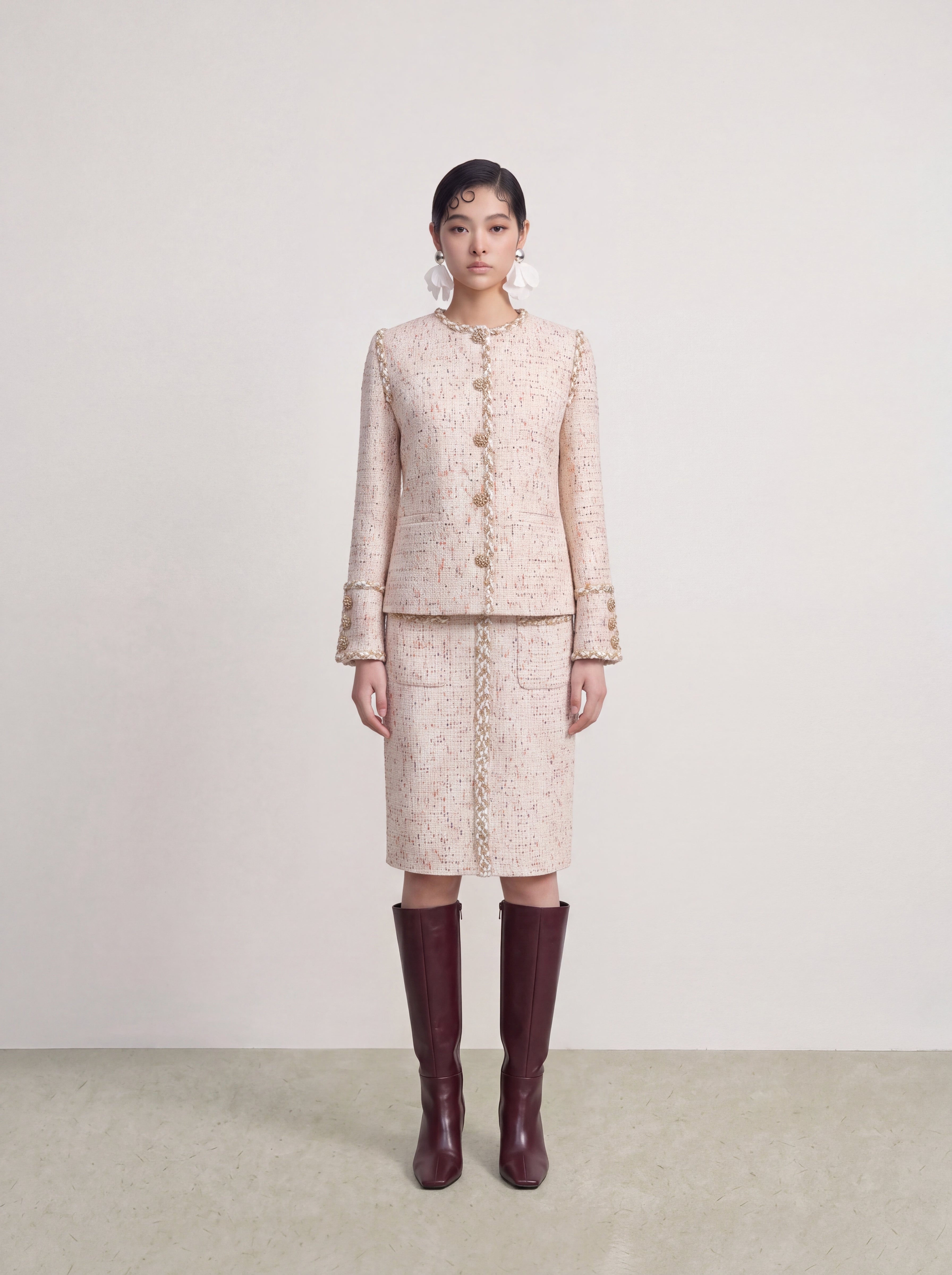 Crème Tweed Doré Tresse Jacket