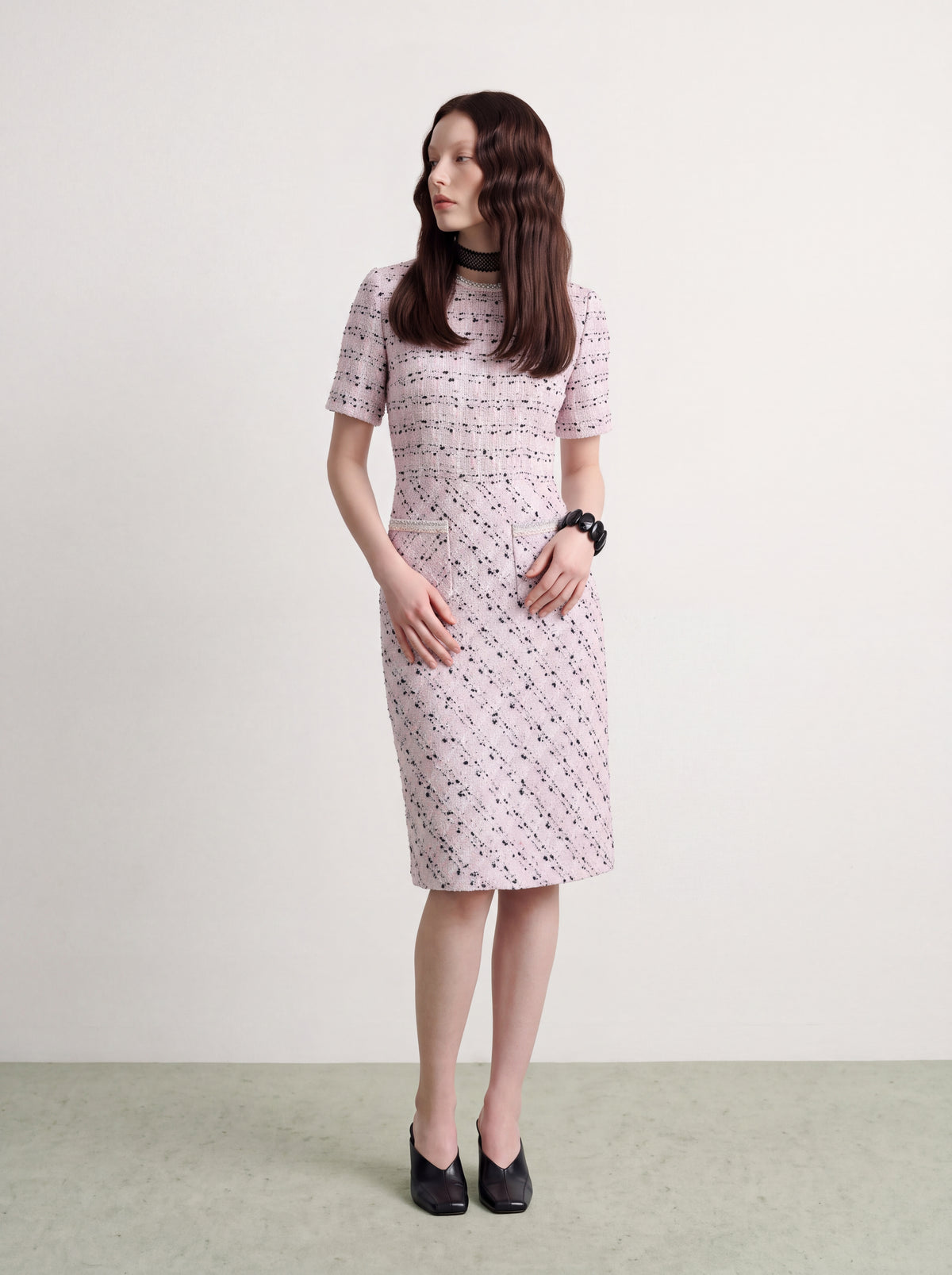 Rose Tweed Carreau Doré Dress