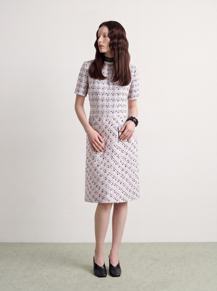 Rose Tweed Carreau Doré Dress