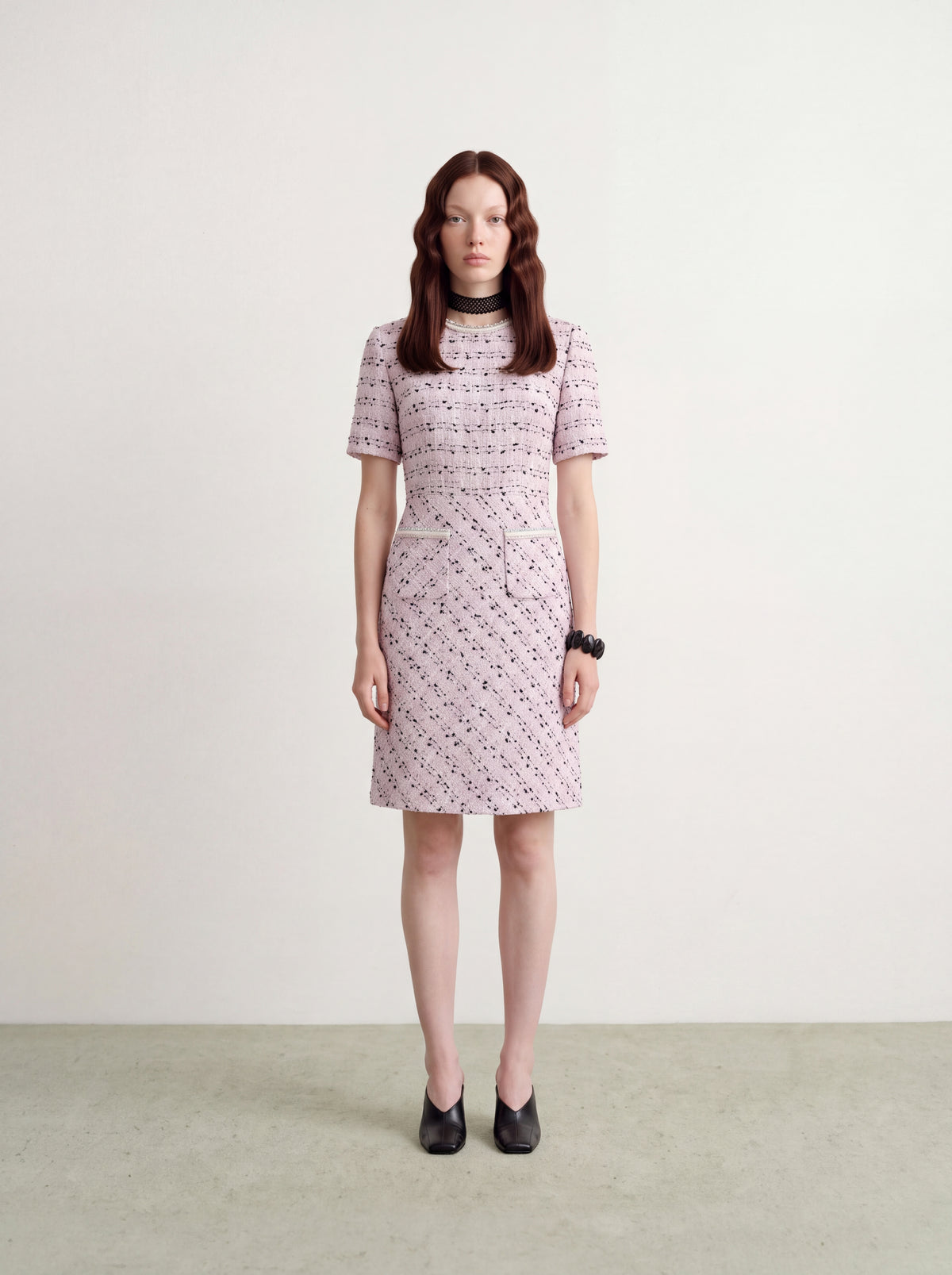 Rose Tweed Carreau Doré Dress