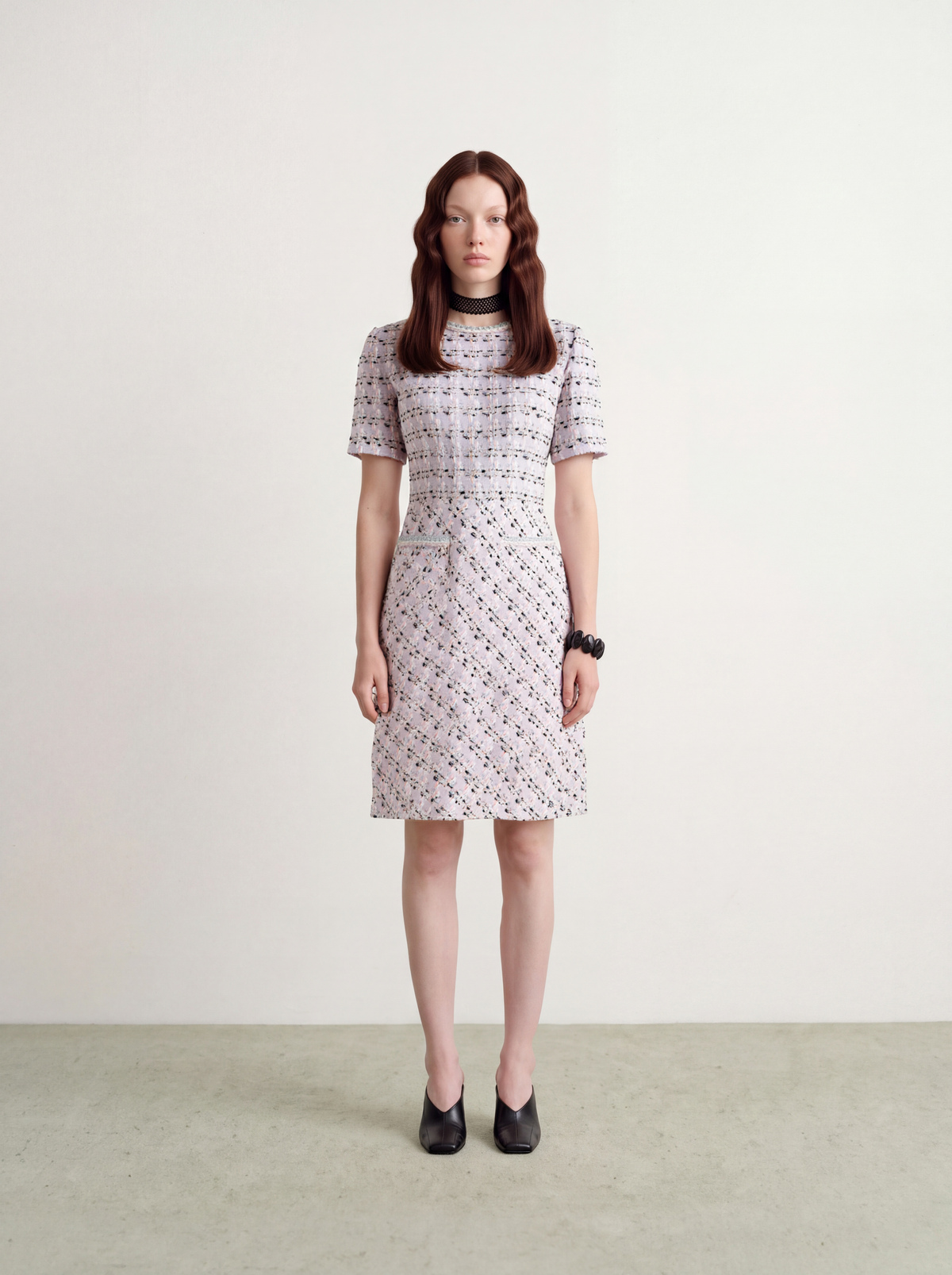 Rose Tweed Carreau Doré Dress