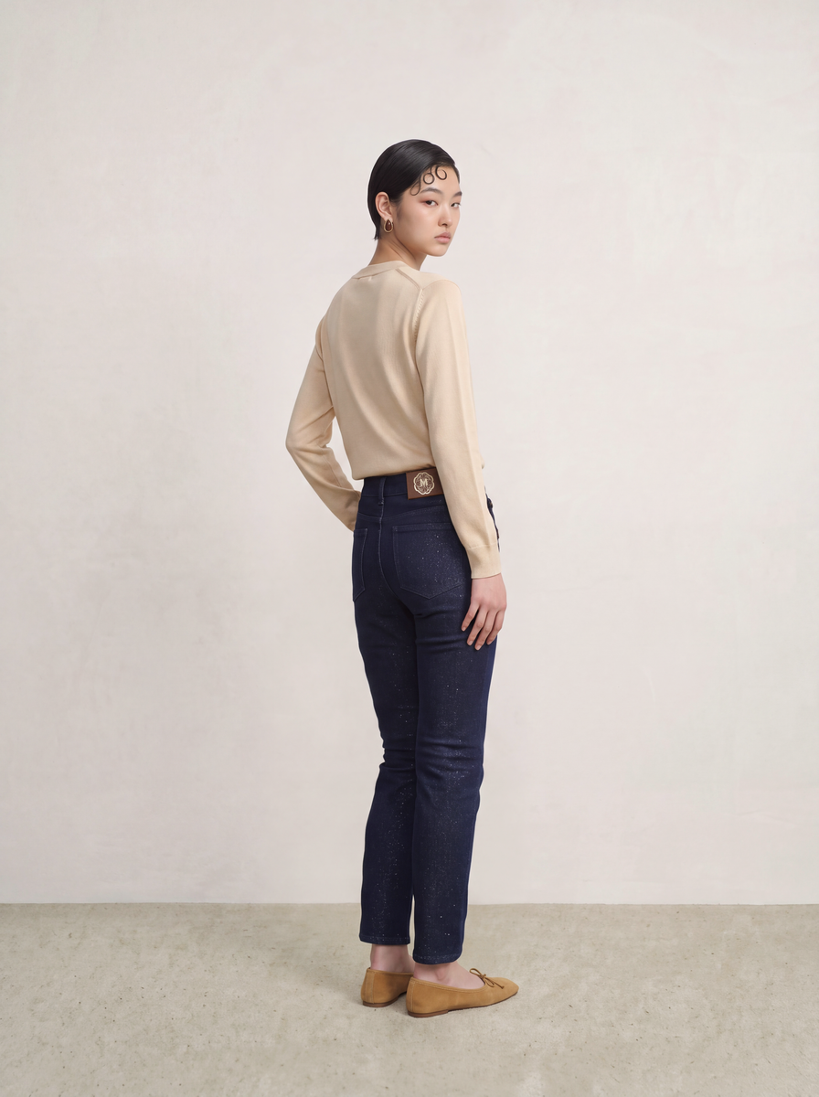 Bleu Denim Sequins Doré Jeans