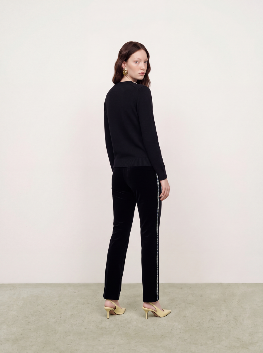 Noir Éclat Crystal-Trim Velvet Trousers