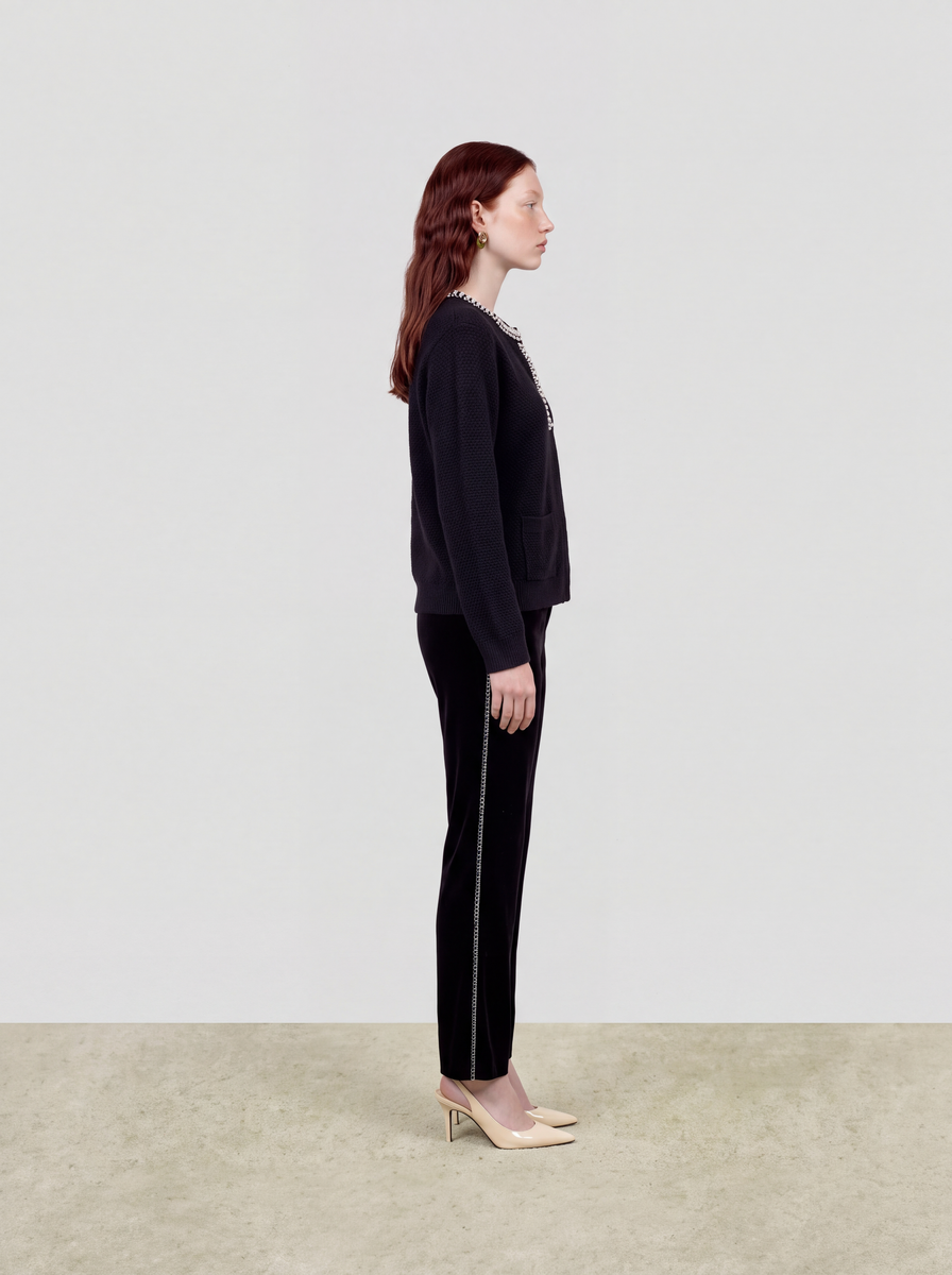 Noir Éclat Crystal-Trim Velvet Trousers