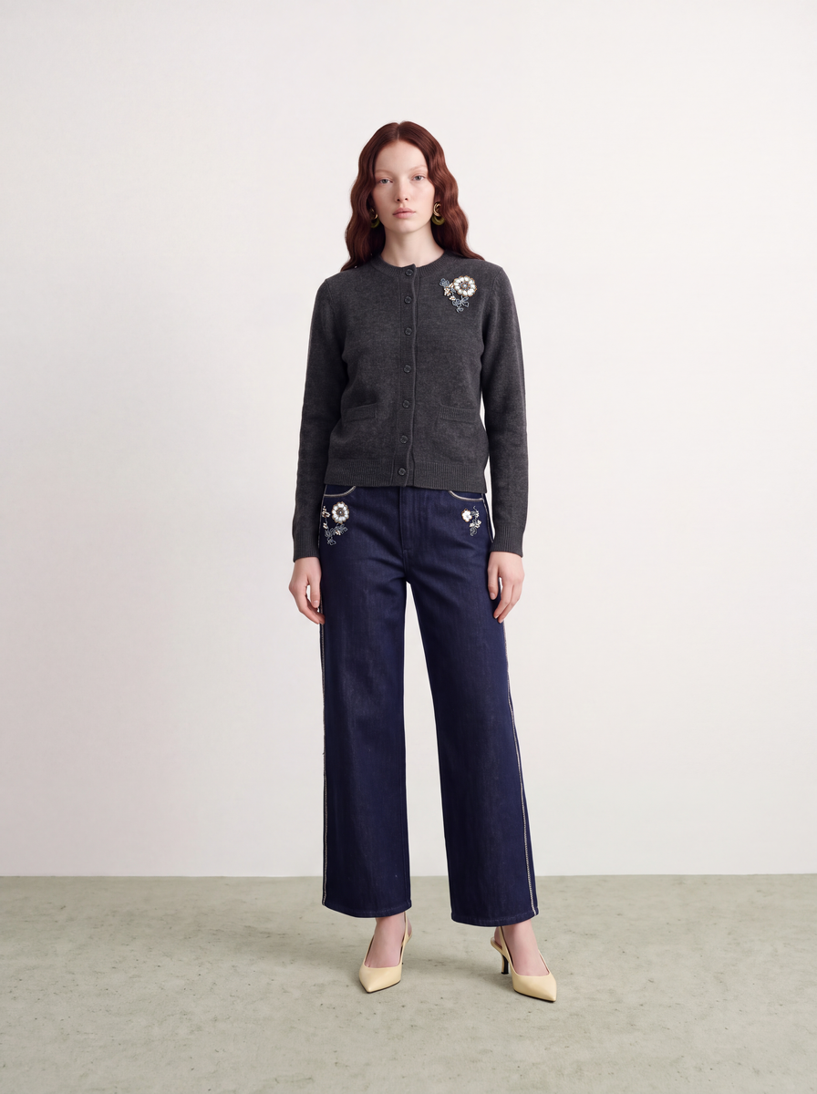 Fleur Précieuse Embellished Wool Cardigan