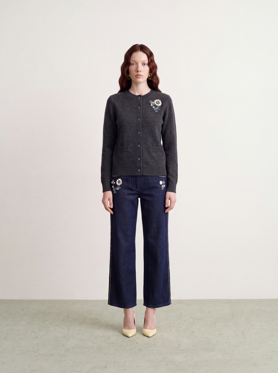 Fleur Précieuse Embellished Wool Cardigan
