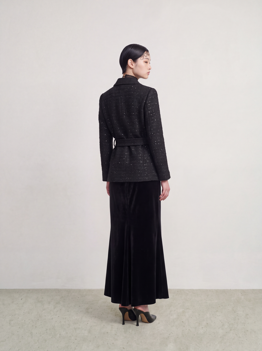 Velours Noir Plissé Skirt