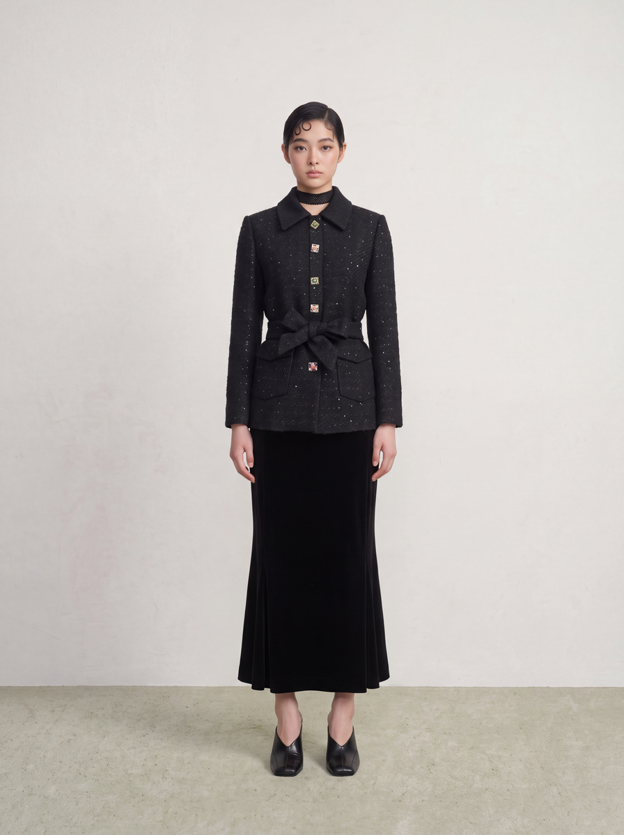 Velours Noir Plissé Skirt