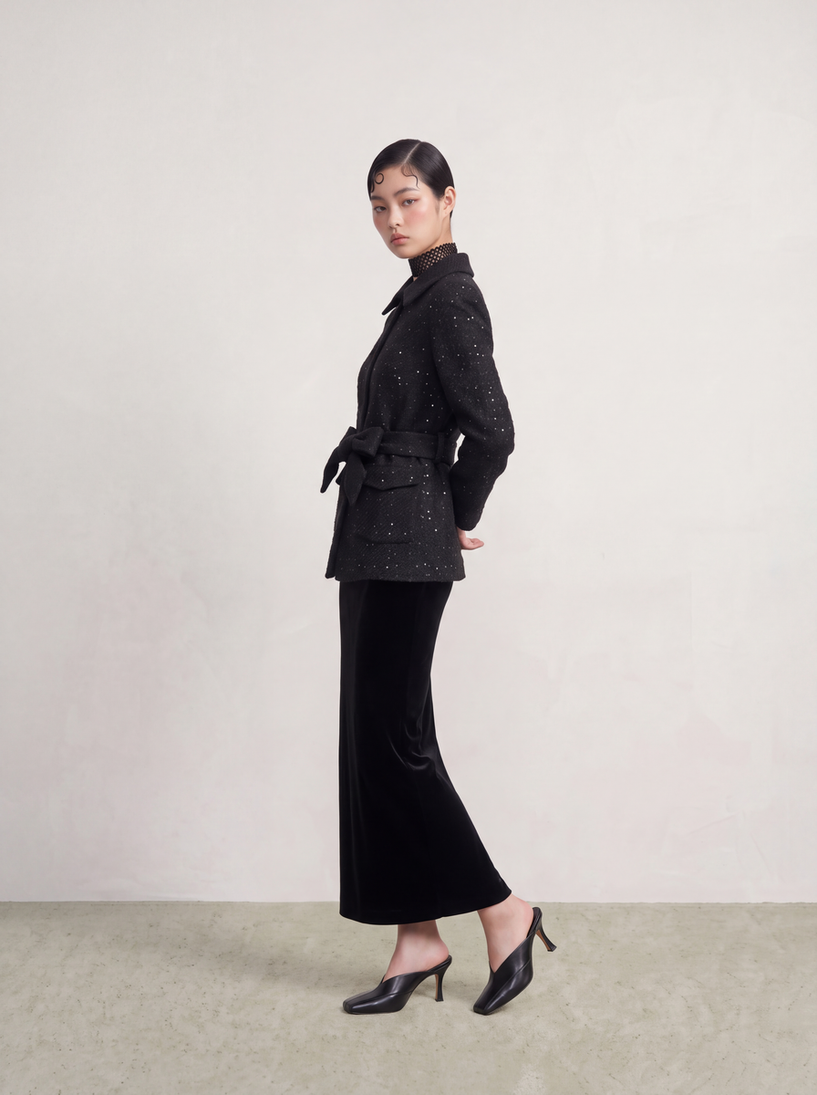 Velours Noir Plissé Skirt