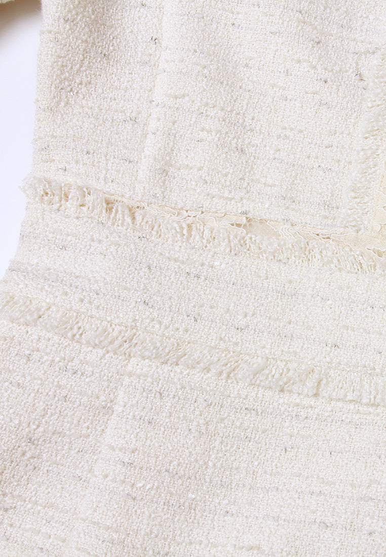 Lace-Trim Tweed Dress with Velvet Bow