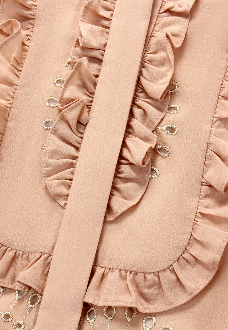Peach Ruffle Paisley Embroidered Blouse