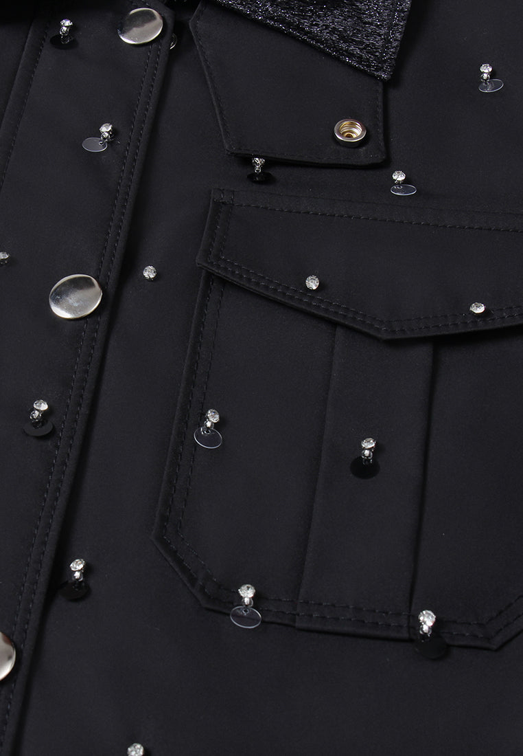 Jeweled Noir Buttoned Jacket