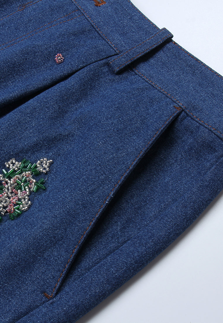 Indigo Bloom Wide-Leg Denim Pants