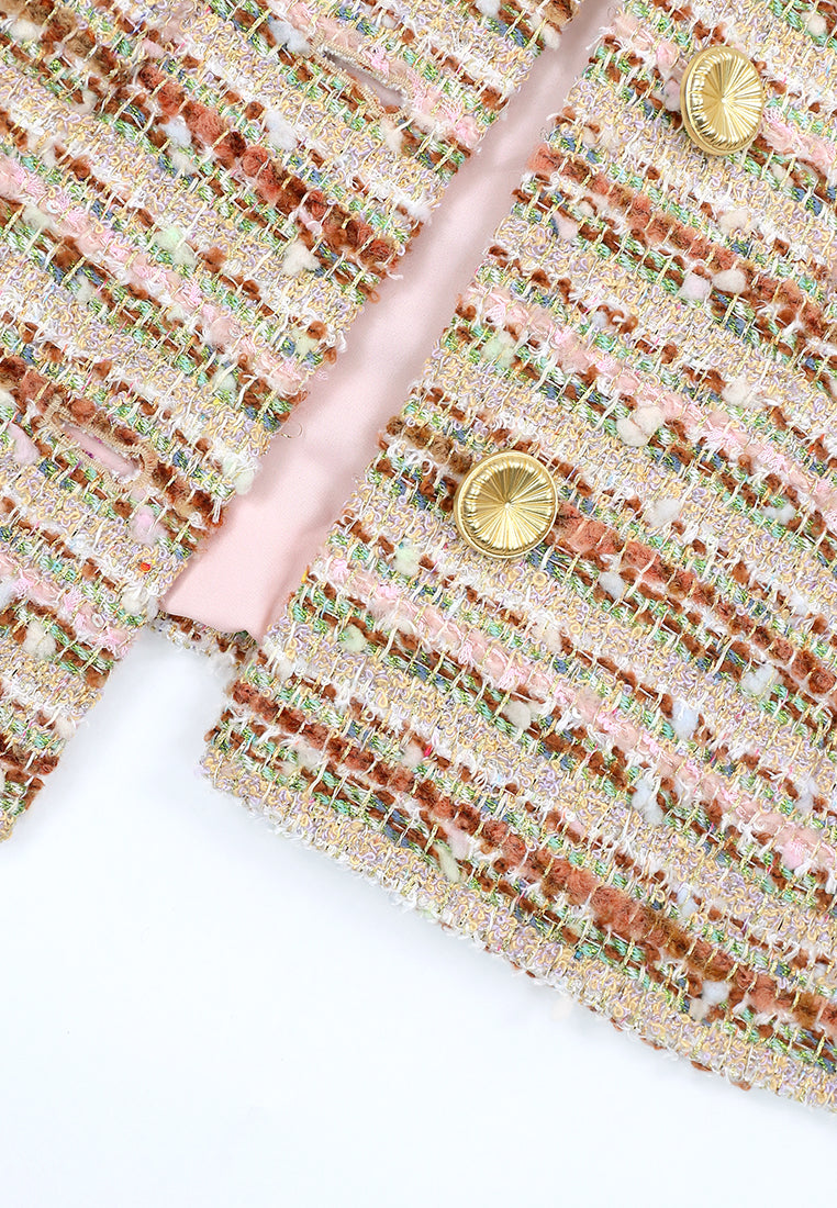 Rose Tweed Rayure Doré Jacket