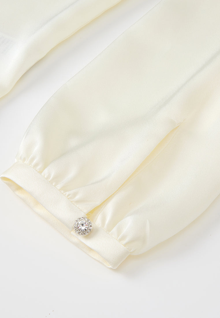 Peter Pan Collar Beaded Appliqué Chiffon Blouse