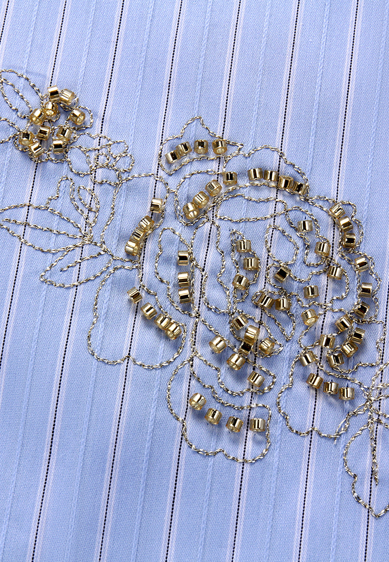 Blue Embroidered Bow Blouse