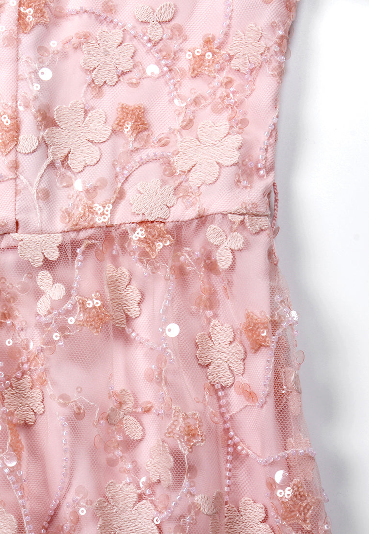 Blush Elegance Embroidered Midi Dress