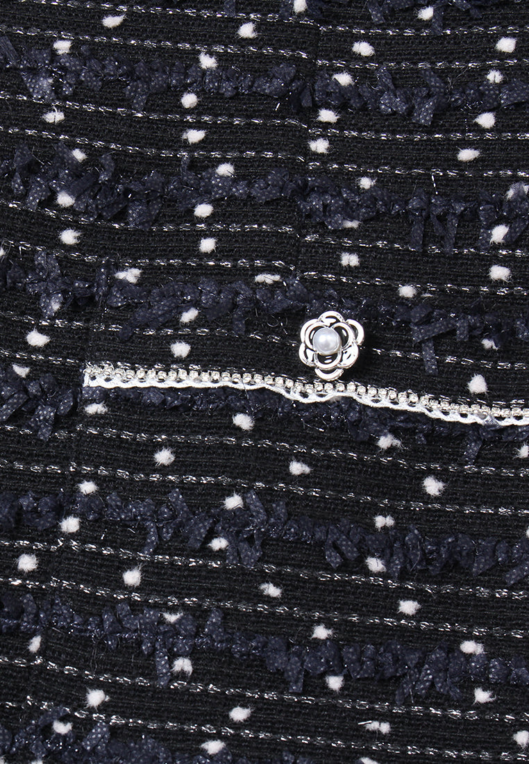 Embellished Trim Tweed Sheath Dress