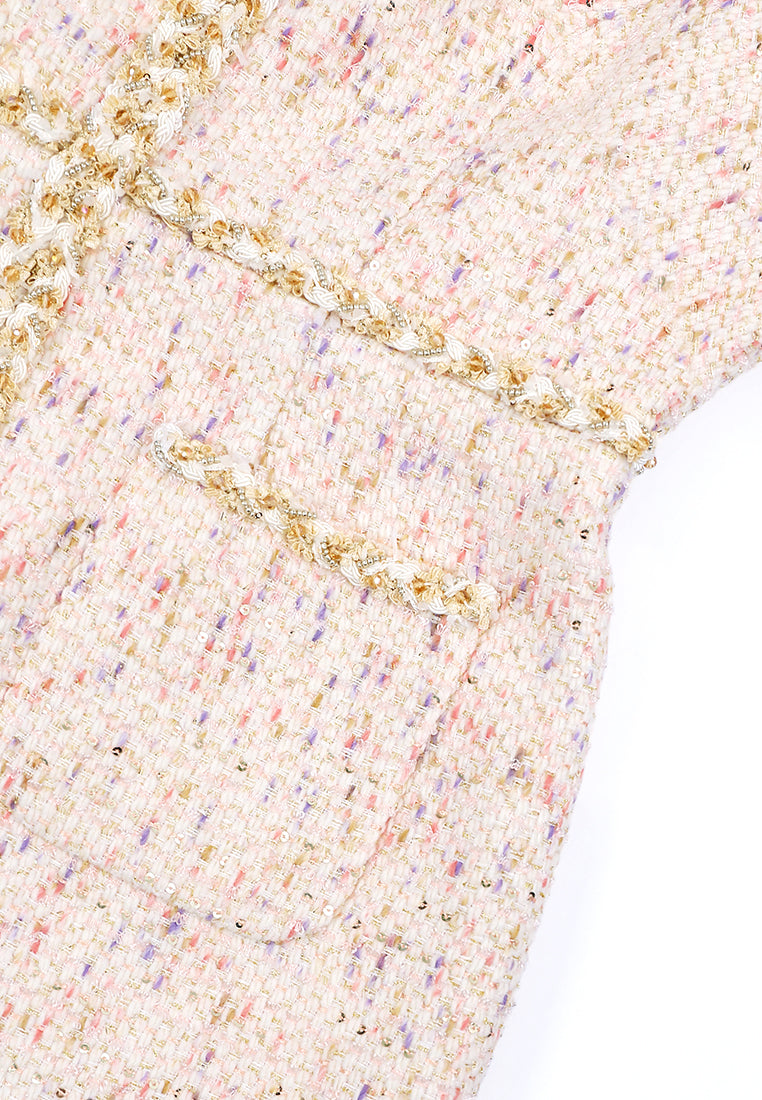 Crème Tweed Fleur Bijou Dress