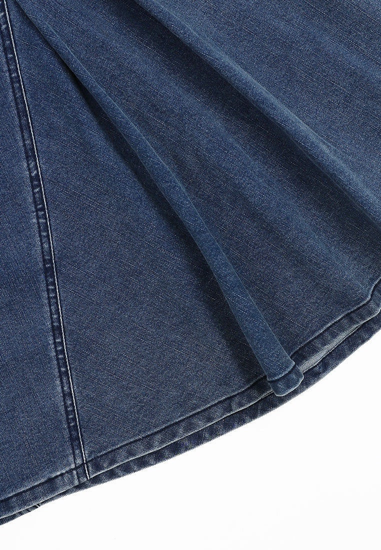 Bleu Céleste Embroidered Denim Midi Dress