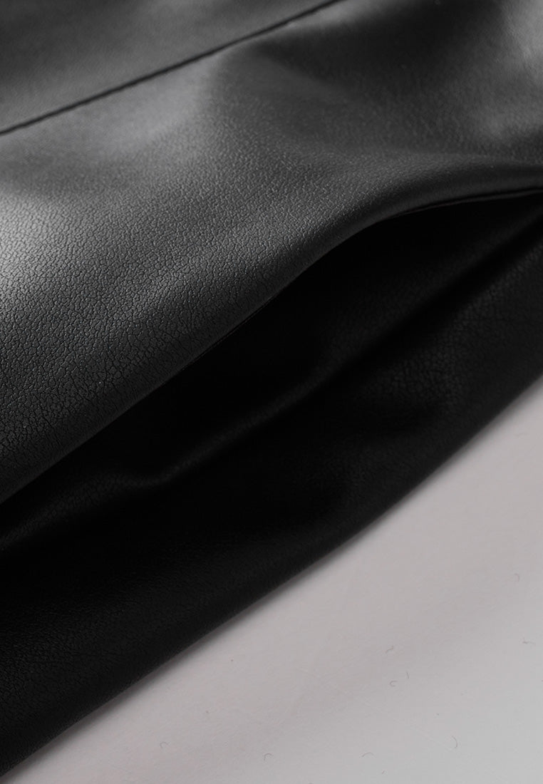 Chain-detail Vegan Leather Pleated Skirt