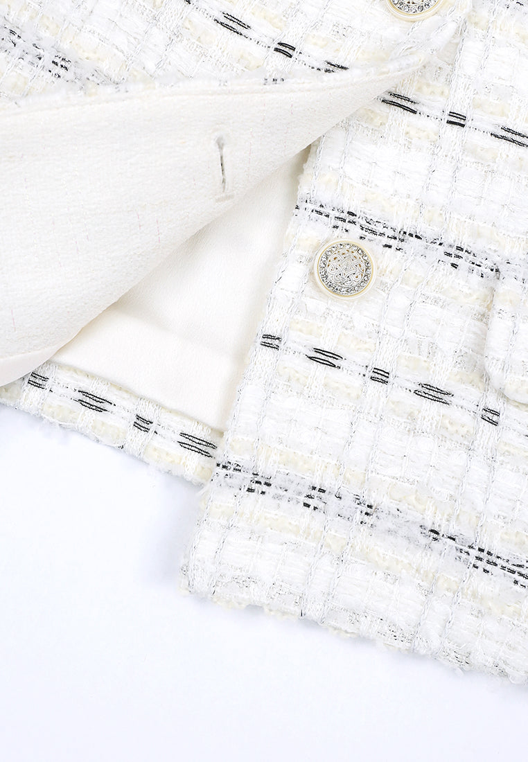 Blanc Tweed Rayure Métal Jacket