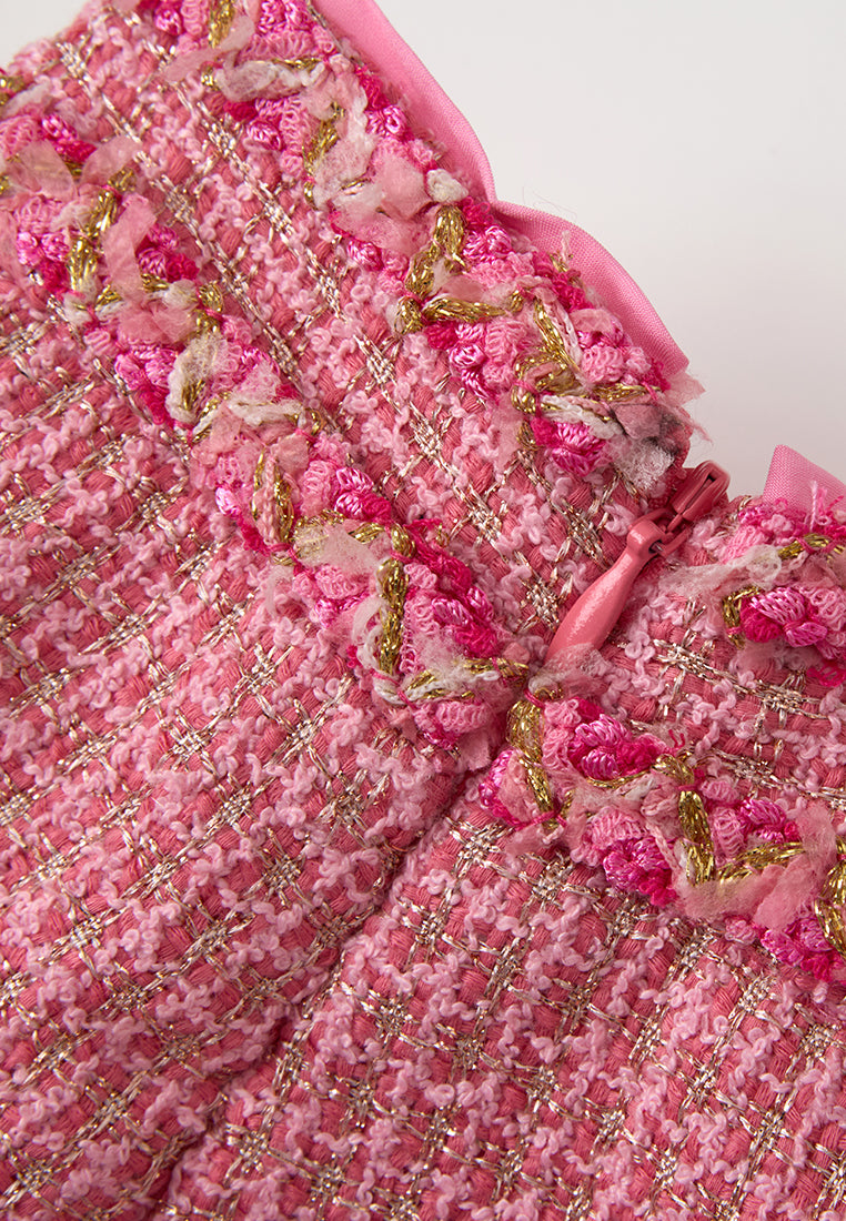 Frayed-trim Lurex-detail Tweed Midi skirt