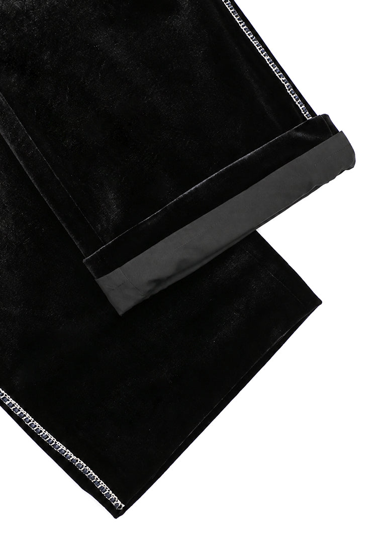 Noir Éclat Crystal-Trim Velvet Trousers