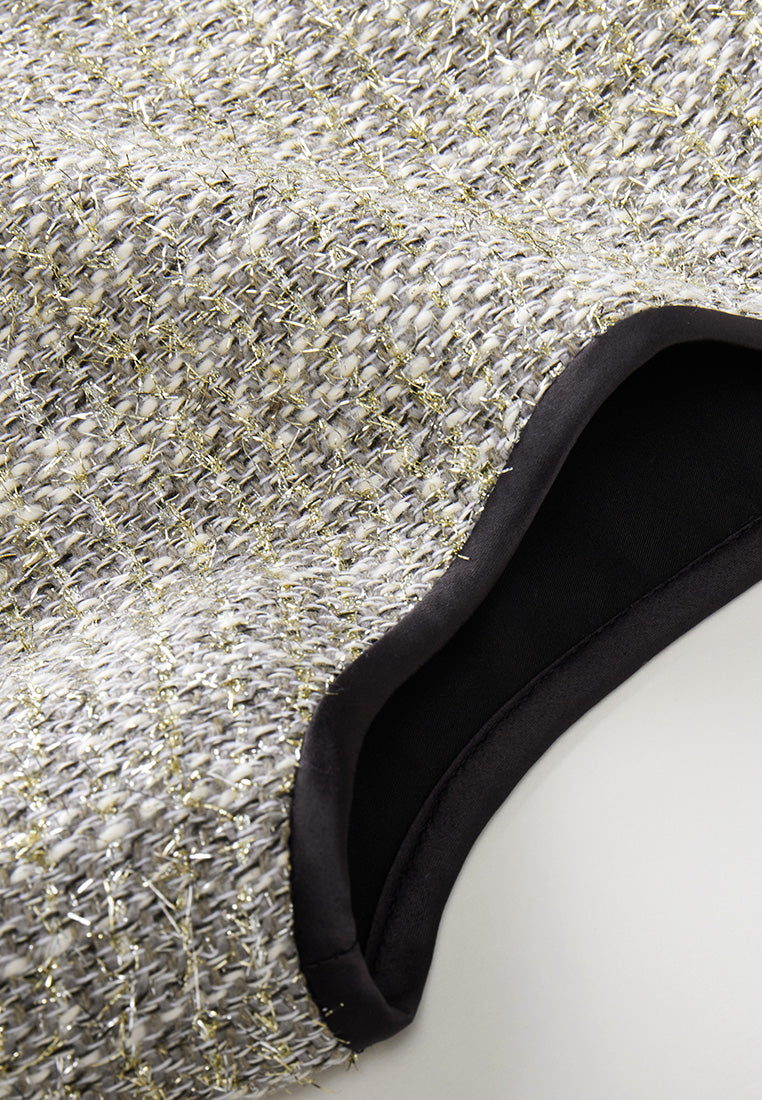 Buckle-detail Lurex Tweed Qipao