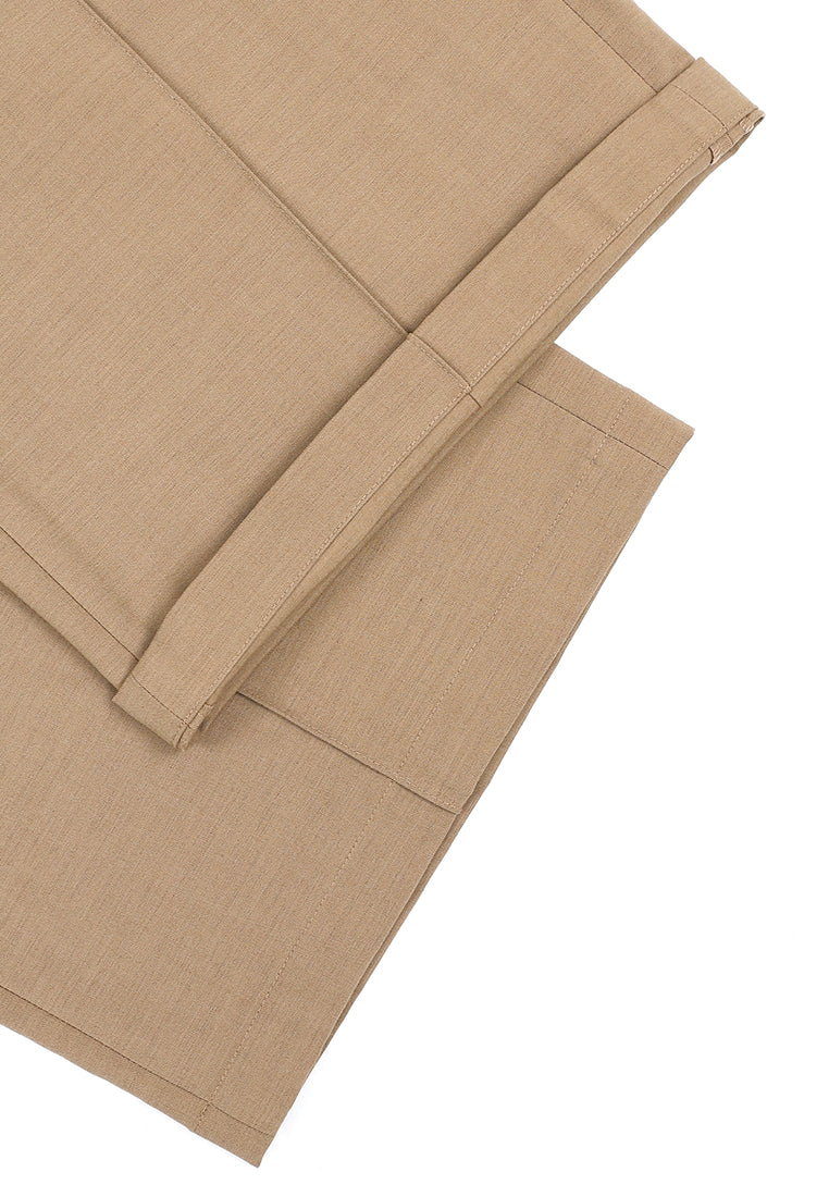 Beige Crêpe Plissé Trousers